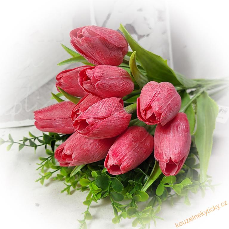 Tulipán plast, zel. list - červený květ