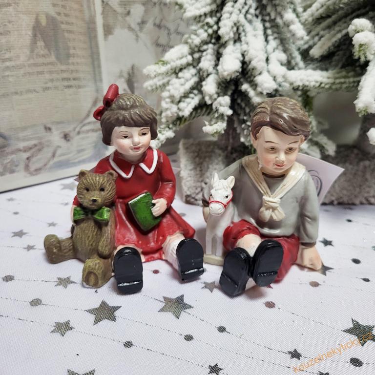 Figurka vánoční - Děvče a chlapec retro