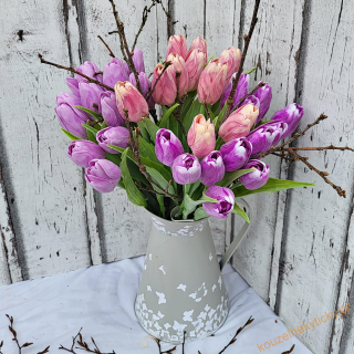 Tulipán plast, zel  list - fialovo lila-bílý 