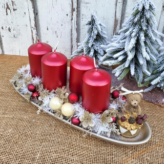 Adventní tácek -  bordó s retro medvídkem 