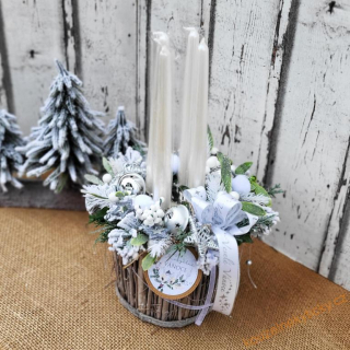 Adventní svícen bílý  - Veselé Vánoce 