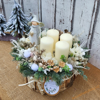 Adventní kůrový věnec - Krémový s Andělkou 