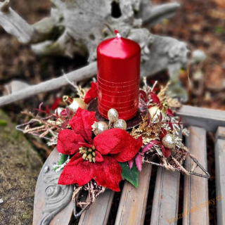 Svícen hnědá hvězda -  Červená poinsetie 