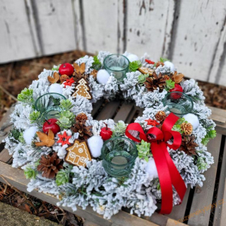 Adventní věnec vázaný - Na čajové svíčky červené bobulky 