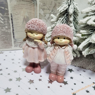 Figurka vánoční - Chlapec a děvče v růžové 
