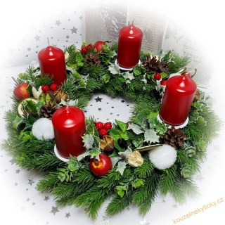 Adventní věnec /umělý/ - tradiční do červena 