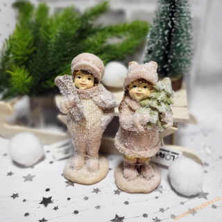 Figurka vánoční - Set děti v růžovém 