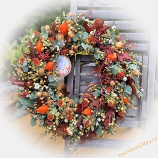 Podzimní věnec s eukalyptem 38cm -  Orange