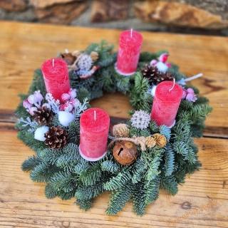  Adventní Chvojový Nobilis 33cm Rustical do ledově červené 