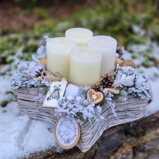 MAXI adventní svícen hvězda -  bílá se sněhuláčkem 
